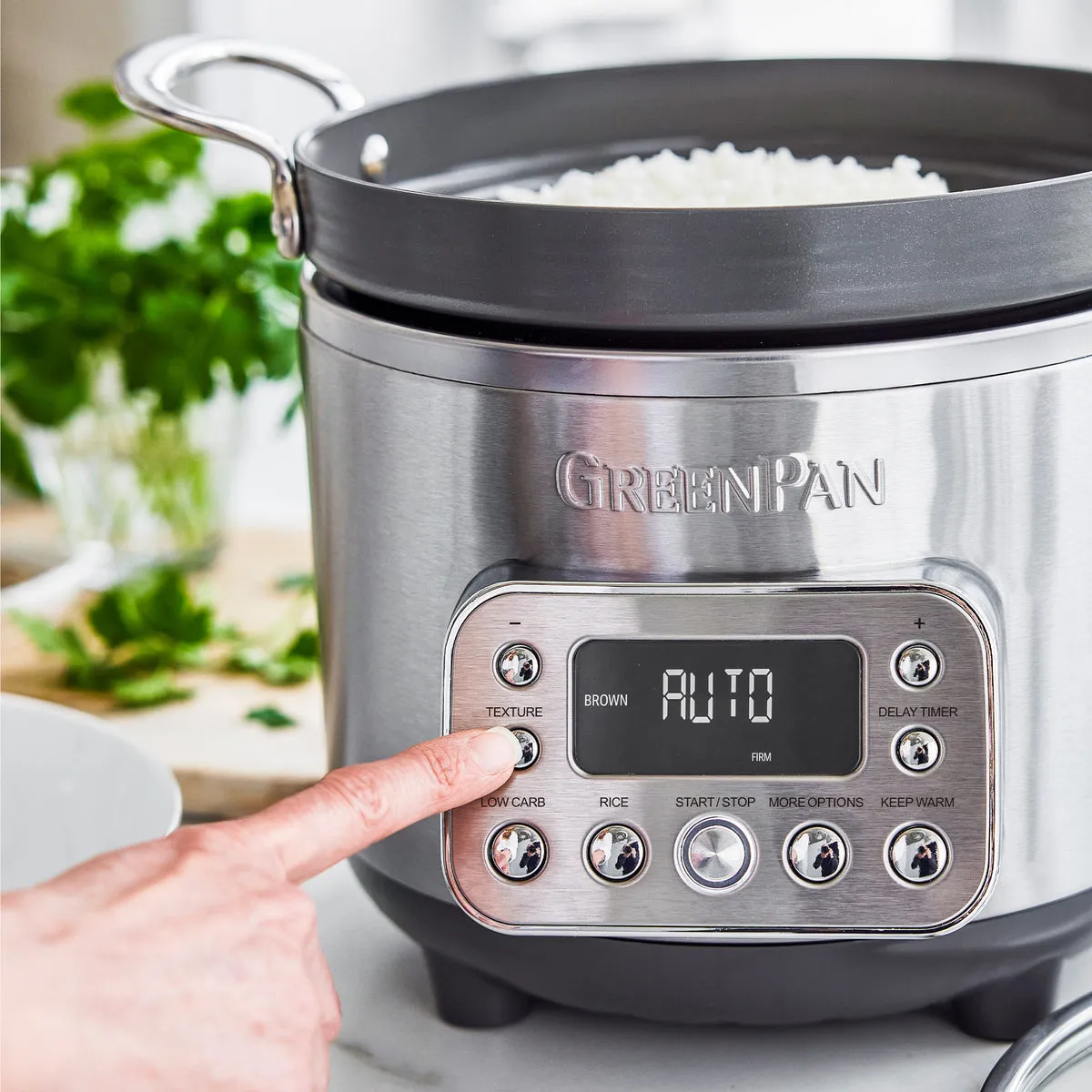 Elite 10-Cup Carb-Reducing Rice & Grains Cooker | Premiere Stainless Steel