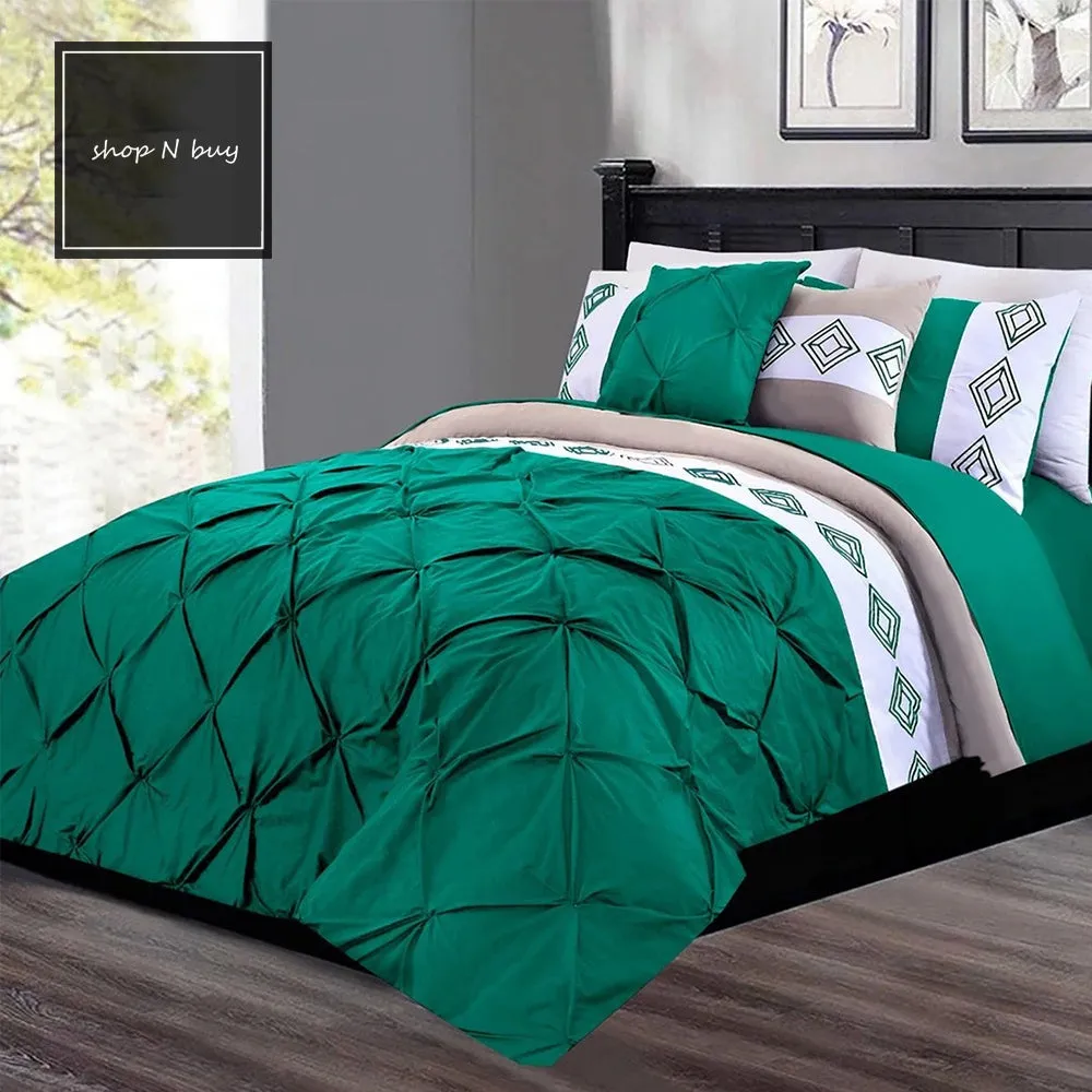 Embroidered Pintuck Duvet 8 Pieces - Teal