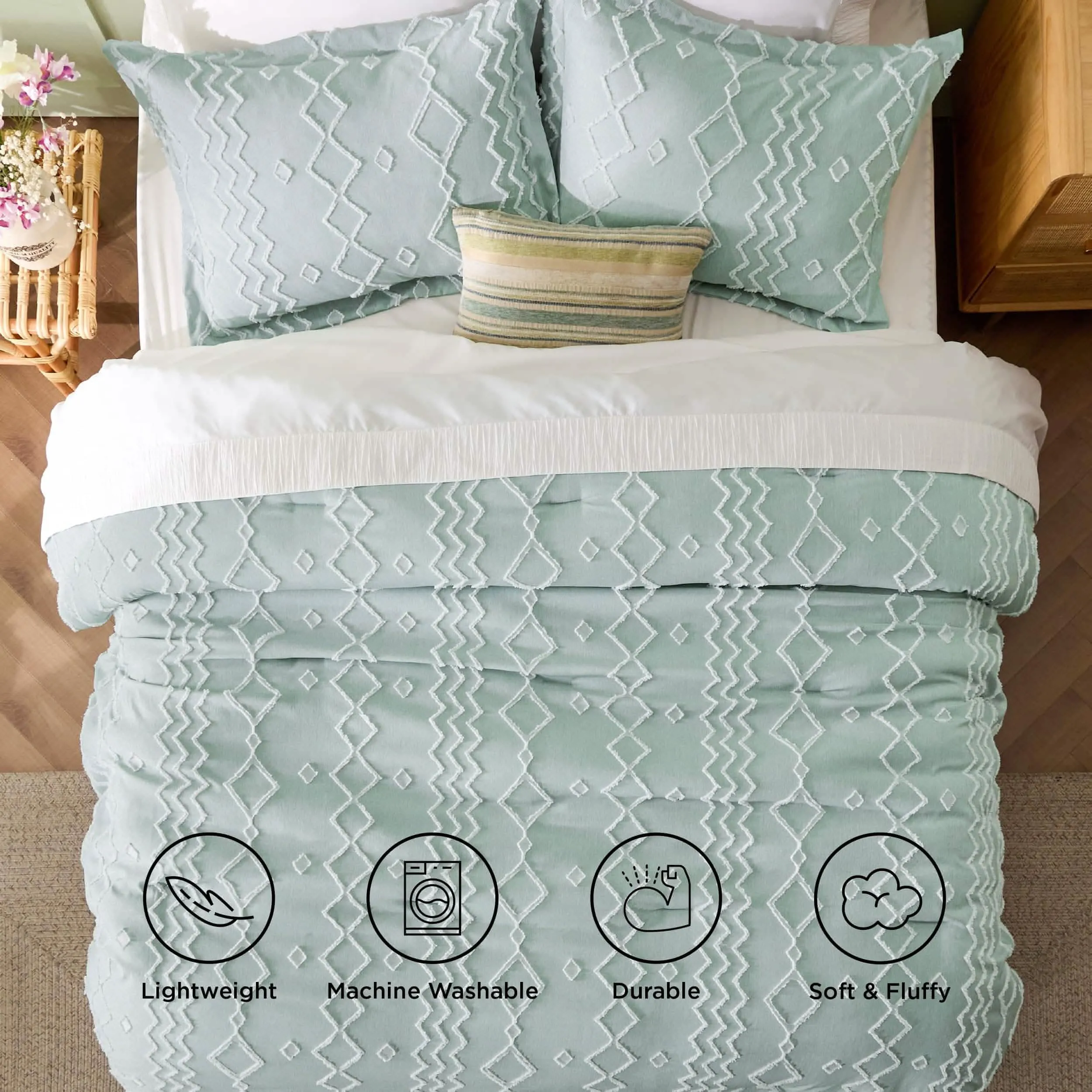 Embroidery Boho Cationic Dyeing Comforter Set