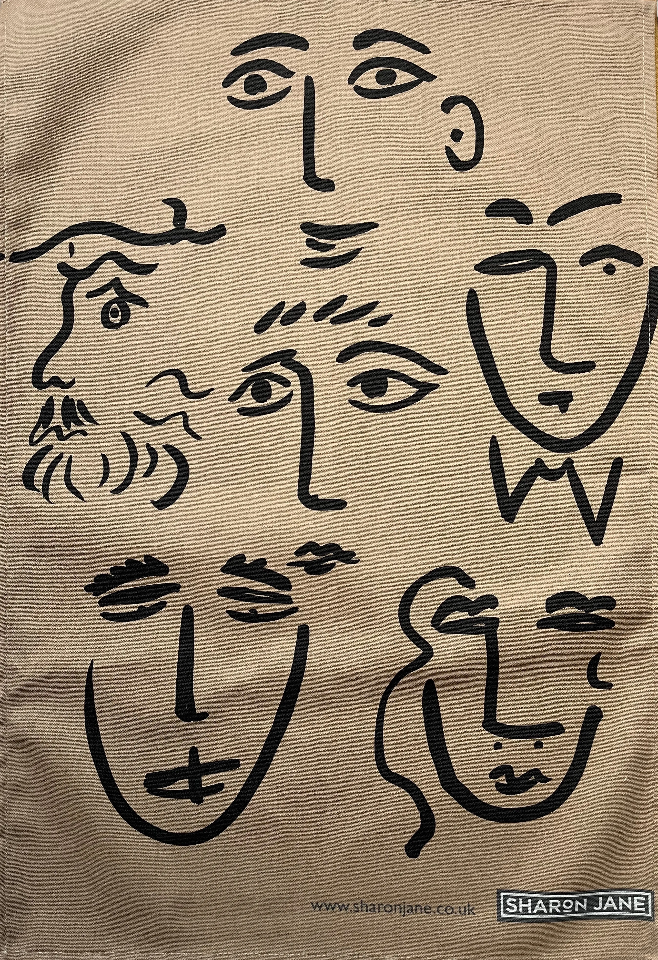 Faces Linen Tea Towel - Linen / Black