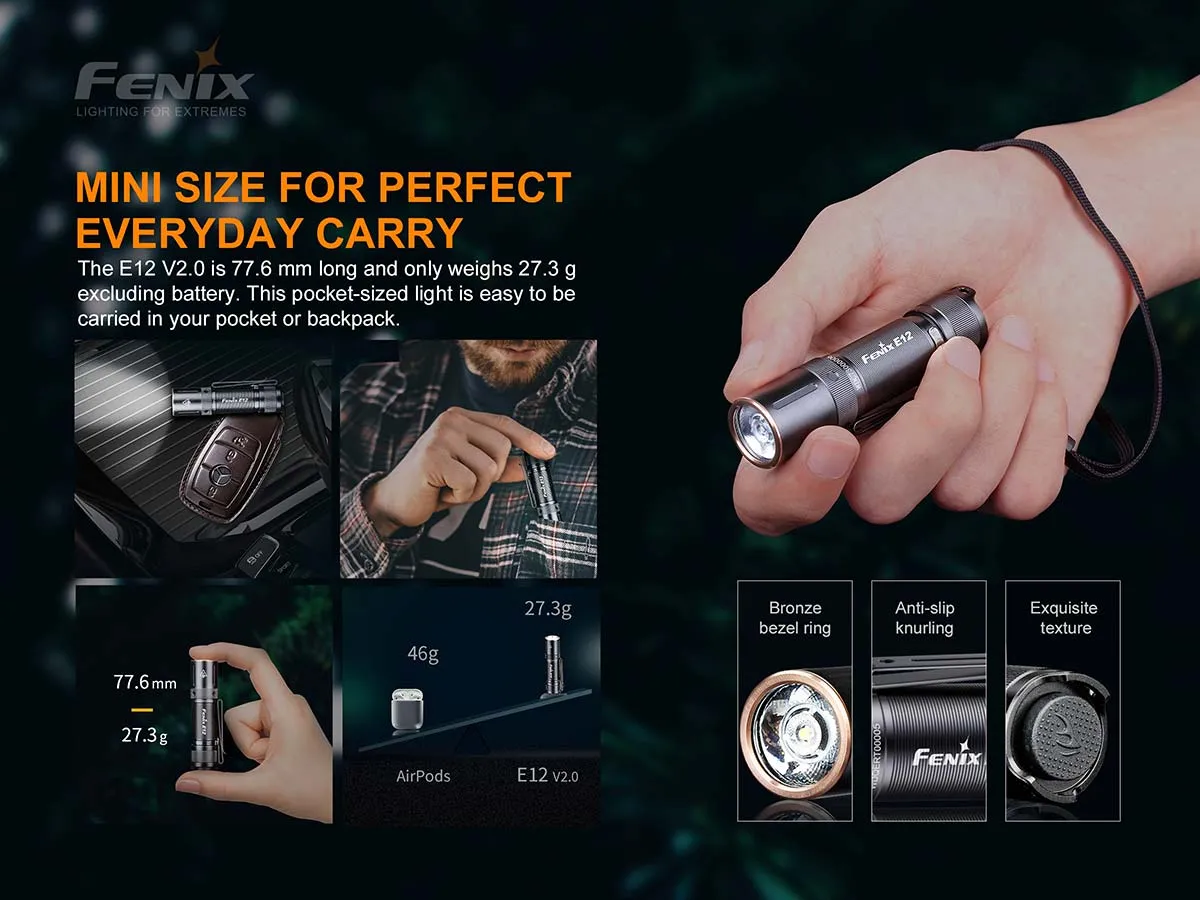 Fenix E12 V2.0 160 Lumens AA Everyday Carry Flashlight