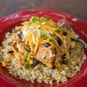 Fiesta Chicken with Tortilla Chips and Brown Rice: Slow-Cooker or Pressure Cooker