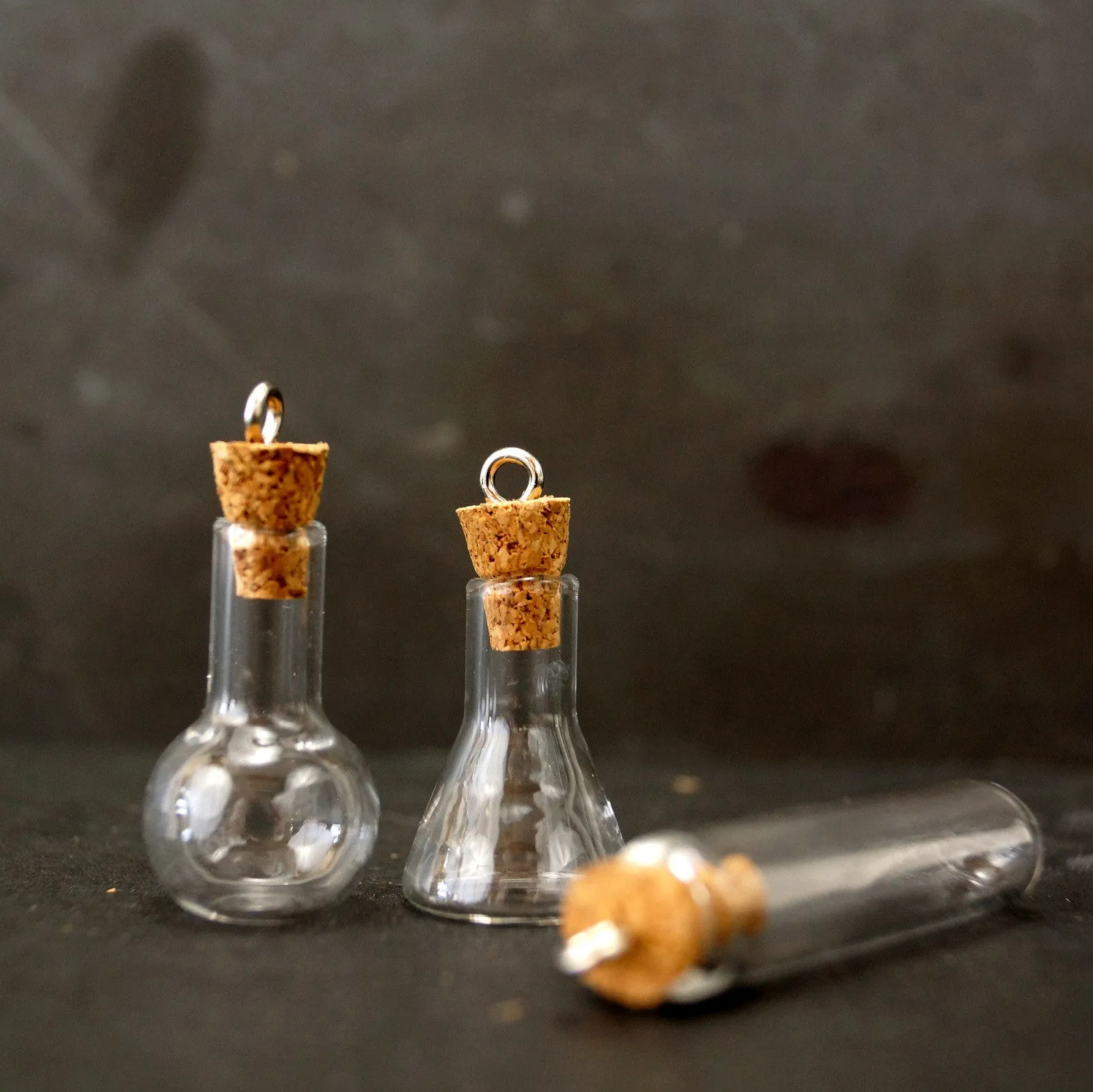 Fillable Glass Test Tube Charm with Cork Stopper and Eye Hook