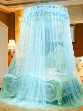 Floral Pattern Mosquito Net, Modern Polyester Round Bed Canopy