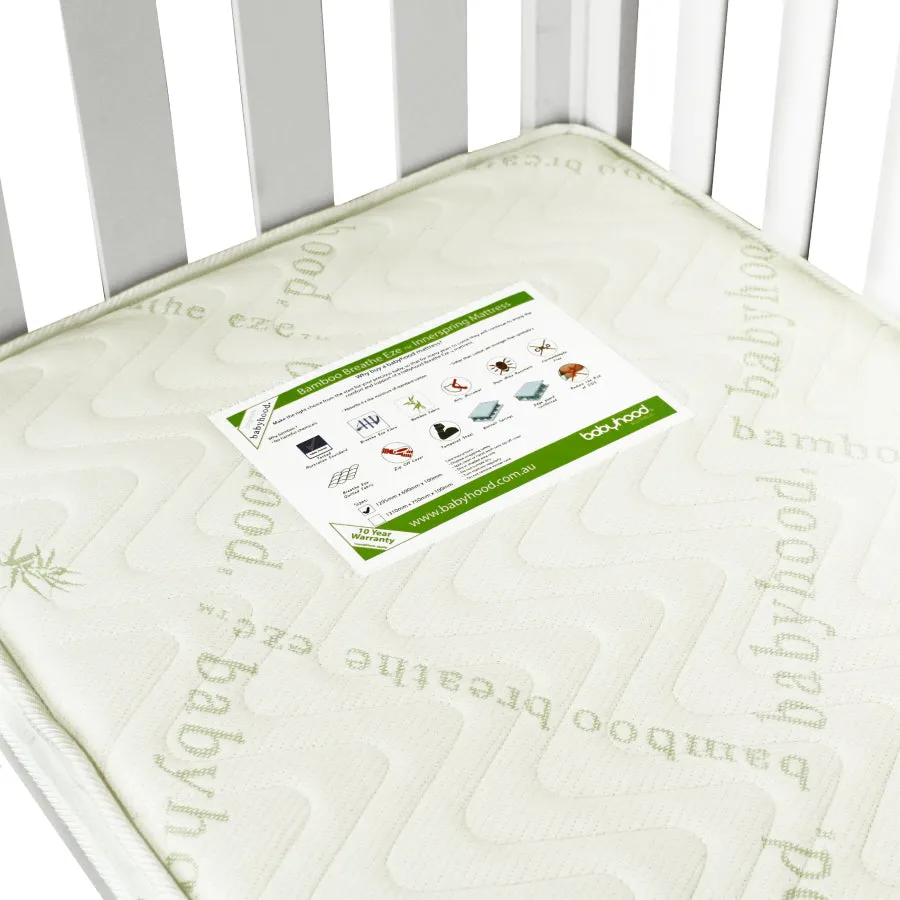 [FOC Assembly] (1 Yr Warranty) Babyhood Riya Cot 5-in-1 White/Beech  Bamboo Innerspring - (Bundle Pack)