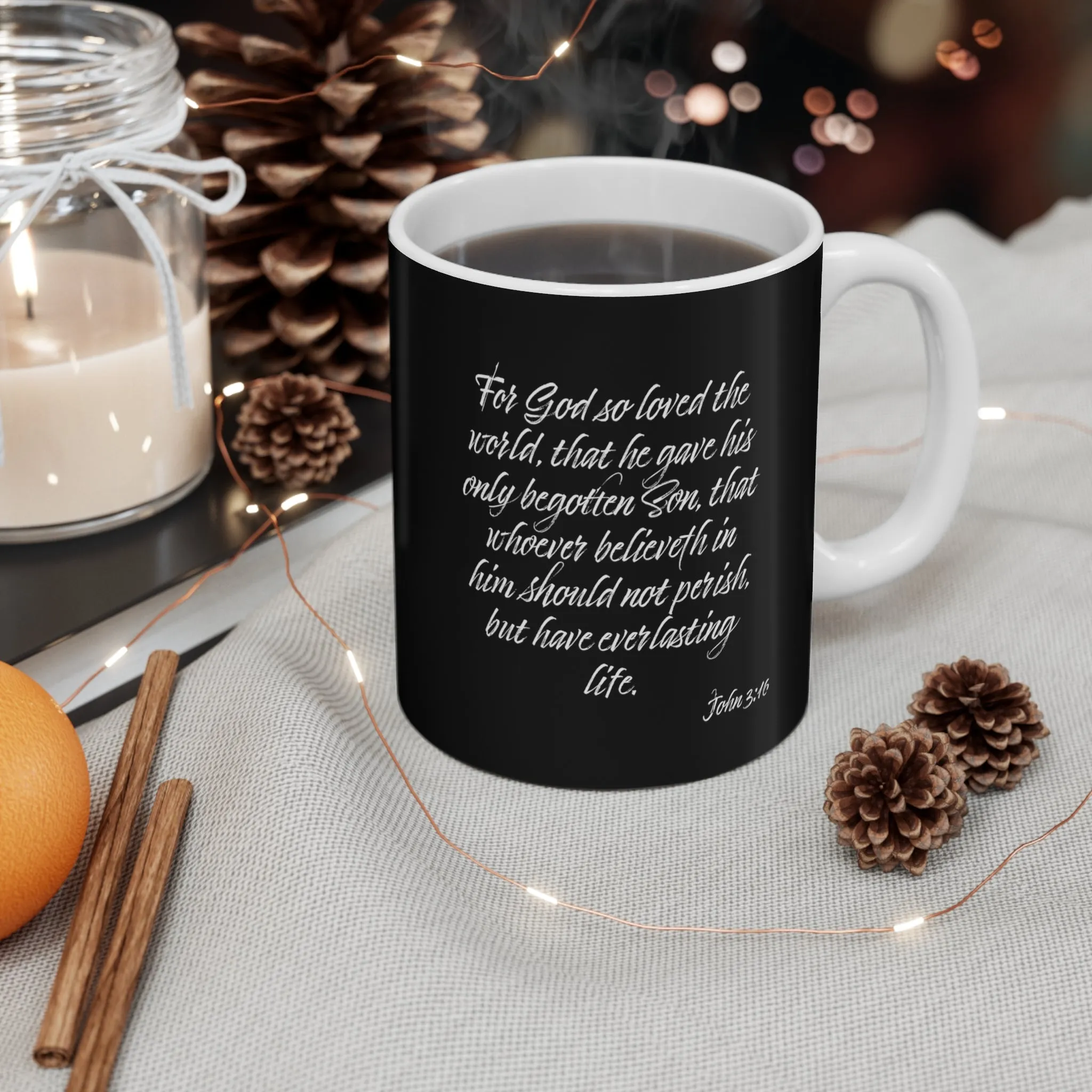 FOR US! John 3:16 | Black Ceramic Mug 11oz | ZenGen USA