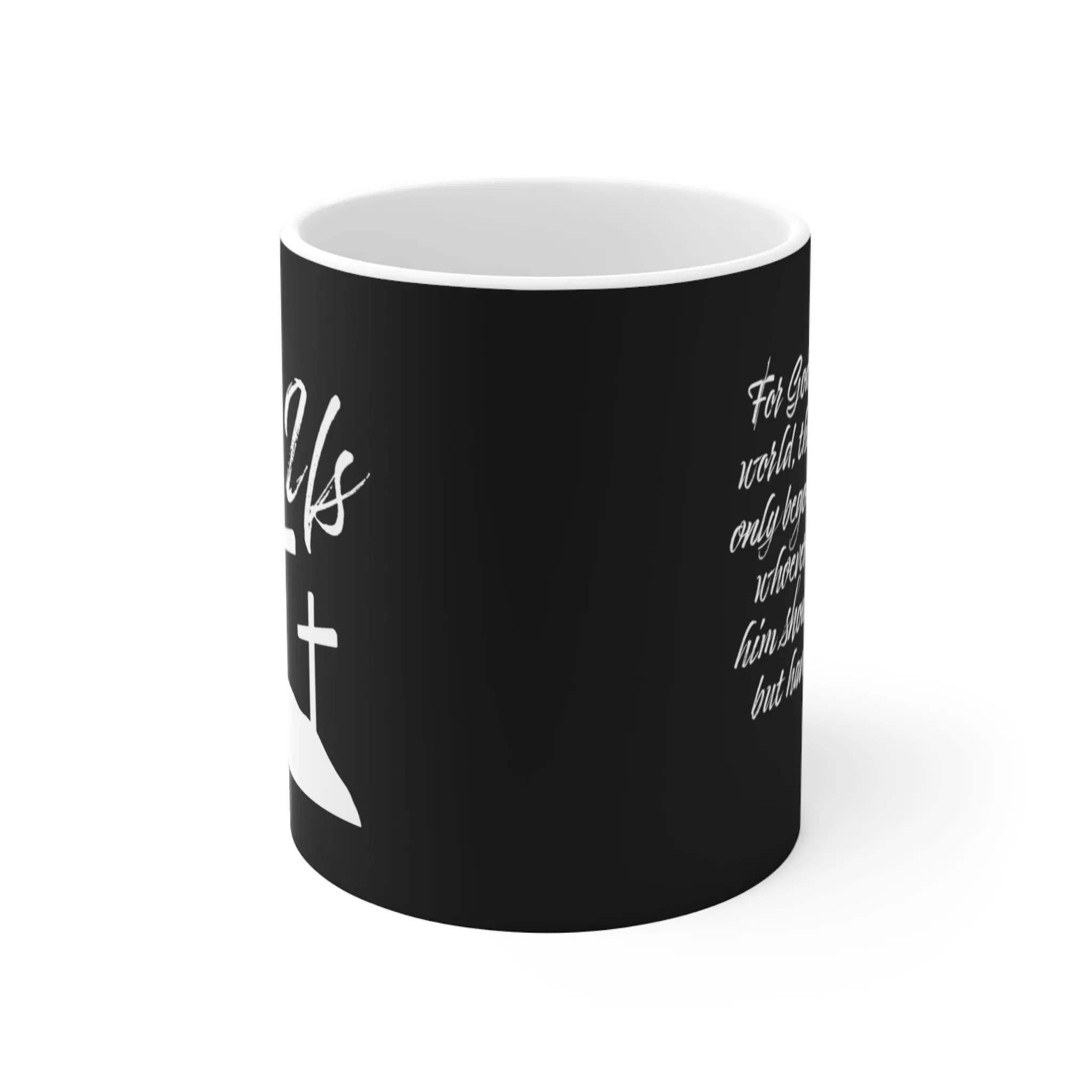 FOR US! John 3:16 | Black Ceramic Mug 11oz | ZenGen USA