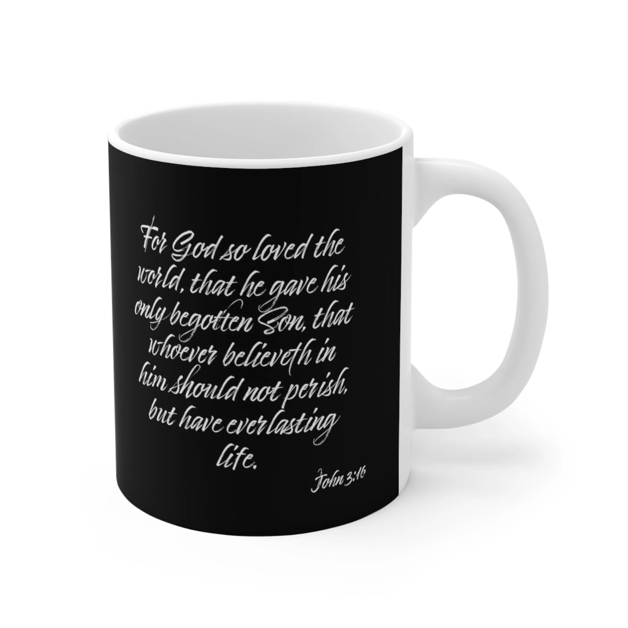 FOR US! John 3:16 | Black Ceramic Mug 11oz | ZenGen USA