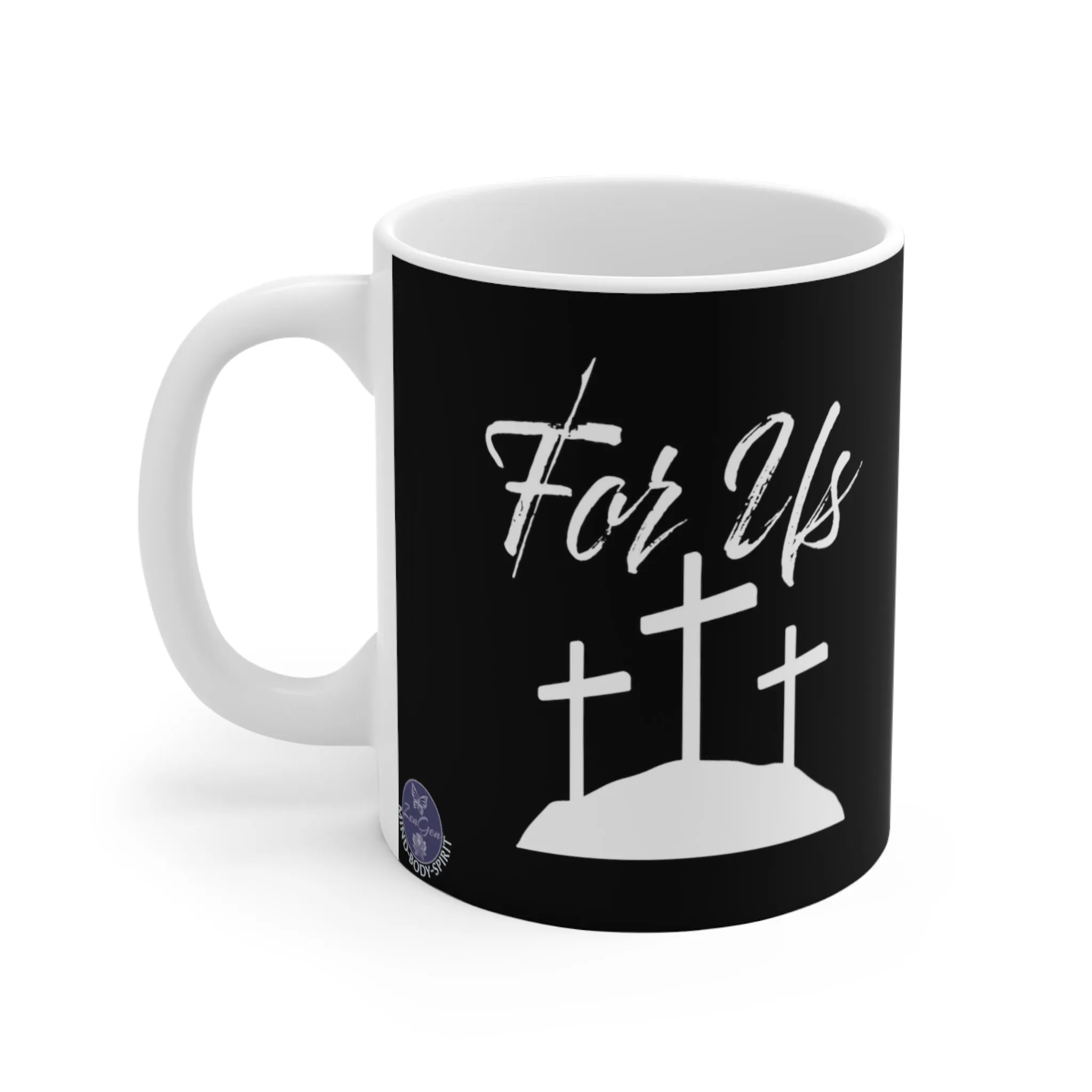 FOR US! John 3:16 | Black Ceramic Mug 11oz | ZenGen USA