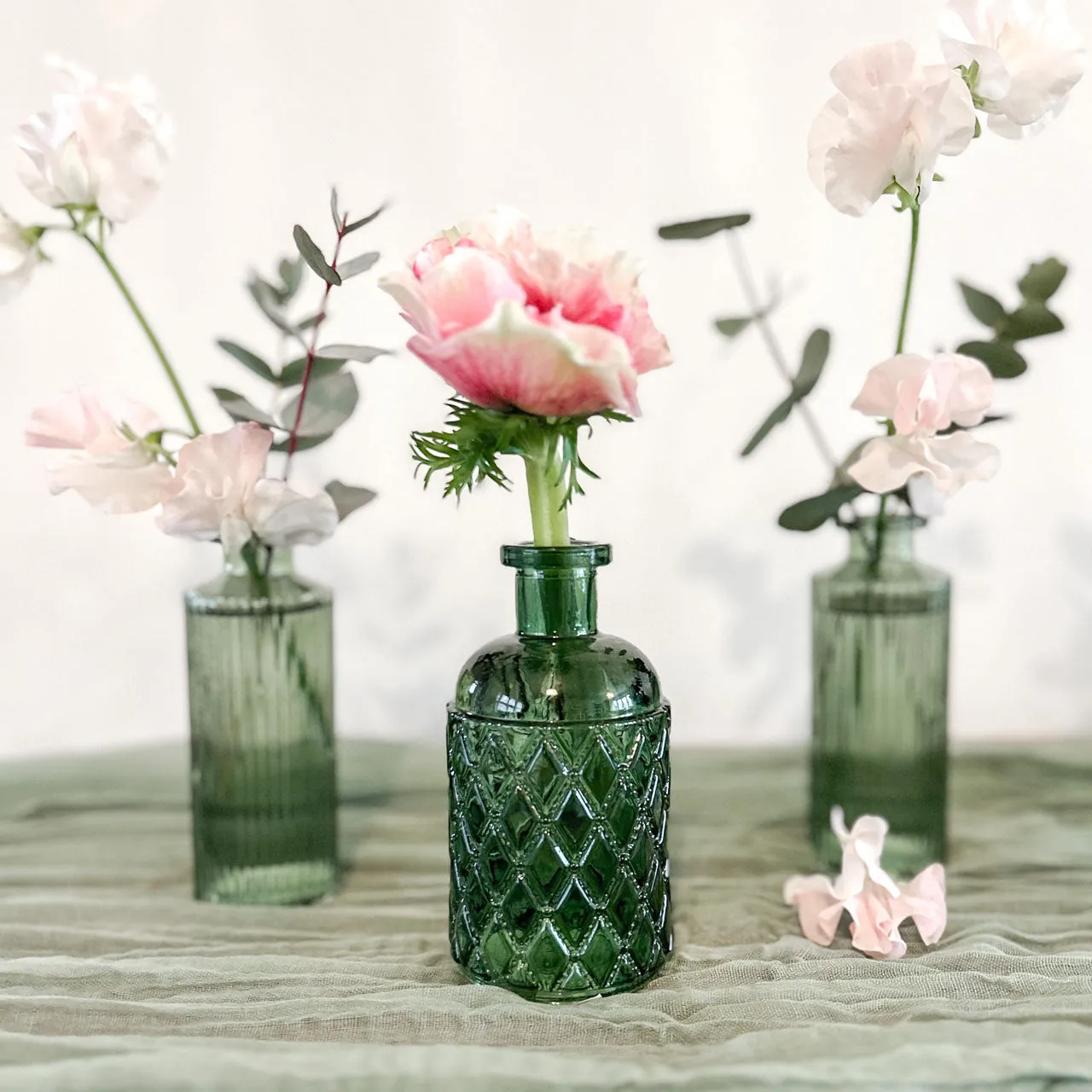 Forest Green Textured Glass Bottle Vase 13cm - Wedding Vase