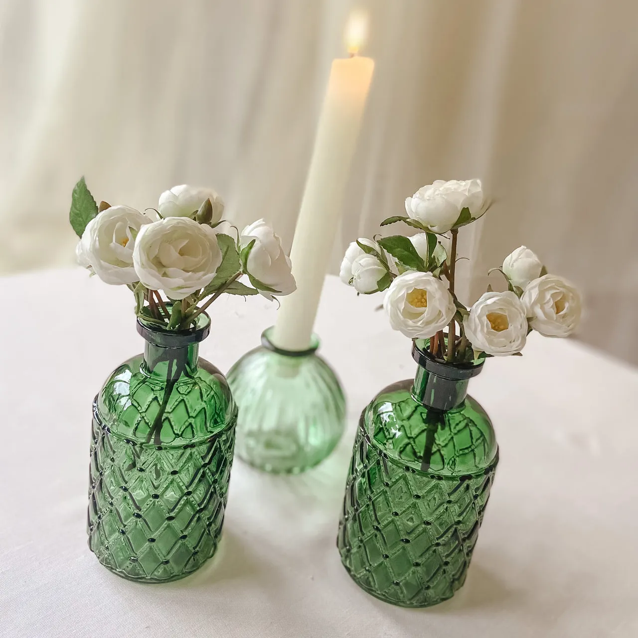 Forest Green Textured Glass Bottle Vase 13cm - Wedding Vase