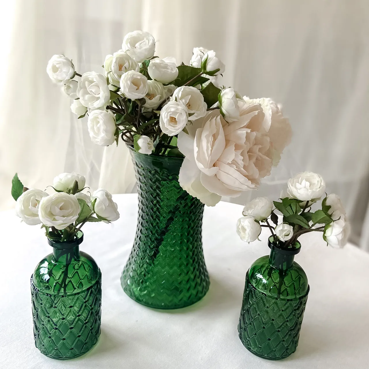 Forest Green Textured Glass Bottle Vase 13cm - Wedding Vase