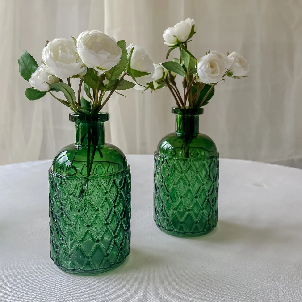 Forest Green Textured Glass Bottle Vase 13cm - Wedding Vase