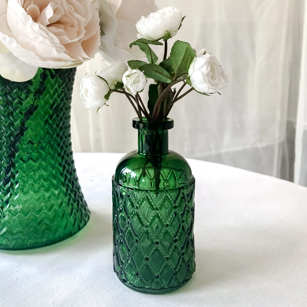 Forest Green Textured Glass Bottle Vase 13cm - Wedding Vase