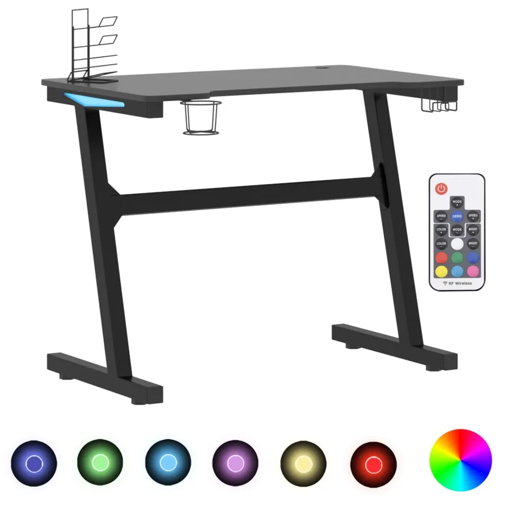 Gaming Desk LED with Z Shape Legs Black 90x60x75 cm