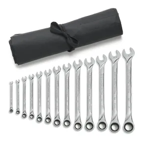 GearWrench 85199R 13 Pc. 72-Tooth 12 Point XL Ratcheting Combination SAE Wrench Set with Tool Roll