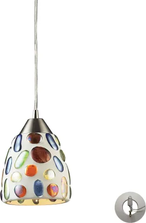 Gemstones 1 Light Pendant In Satin Nickel and Sculpted Multicolor Glass - Includes Recessed Lighting Kit