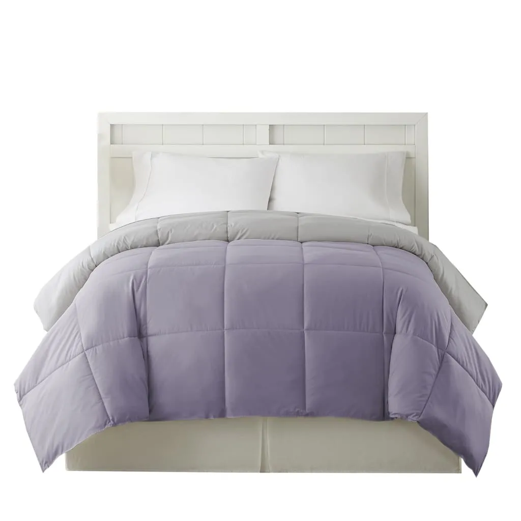 Genoa King Size Box Quilted Reversible Comforter By Casagear Home, Purple and Gray