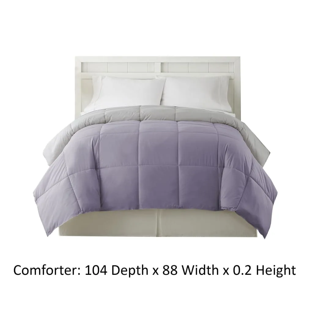 Genoa King Size Box Quilted Reversible Comforter By Casagear Home, Purple and Gray