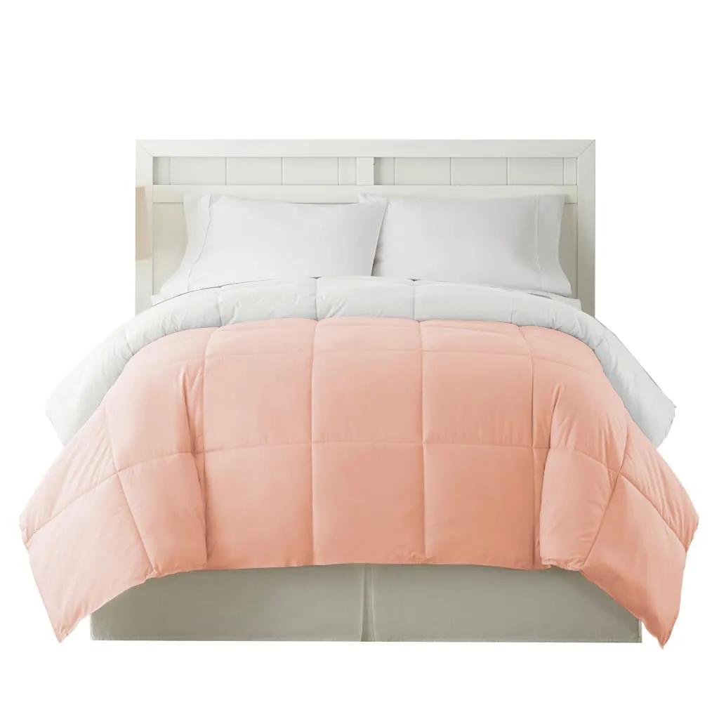 Genoa Queen Size Box Quilted Reversible Comforter By Casagear Home, White and Pink