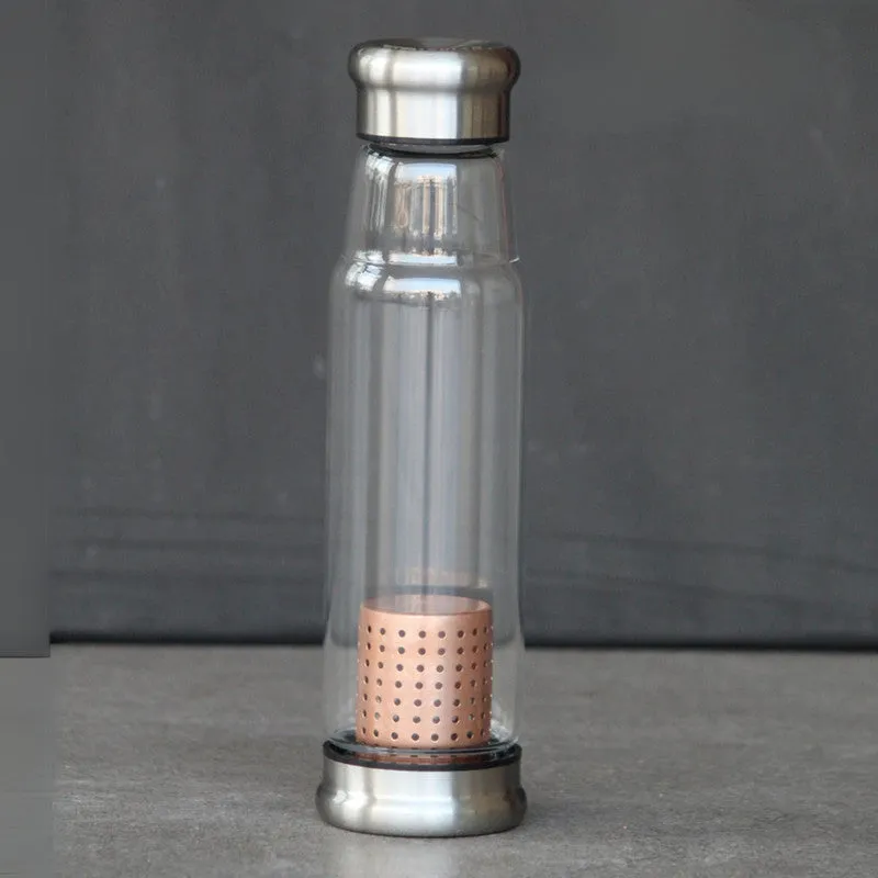 Glass Bottle with Copper Infuser | 700 ml | Light Brown