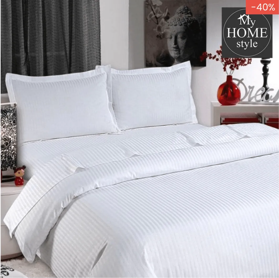 Grace D09- 3PC Luxury White Satin Stripe King Size Duvet Cover Set.