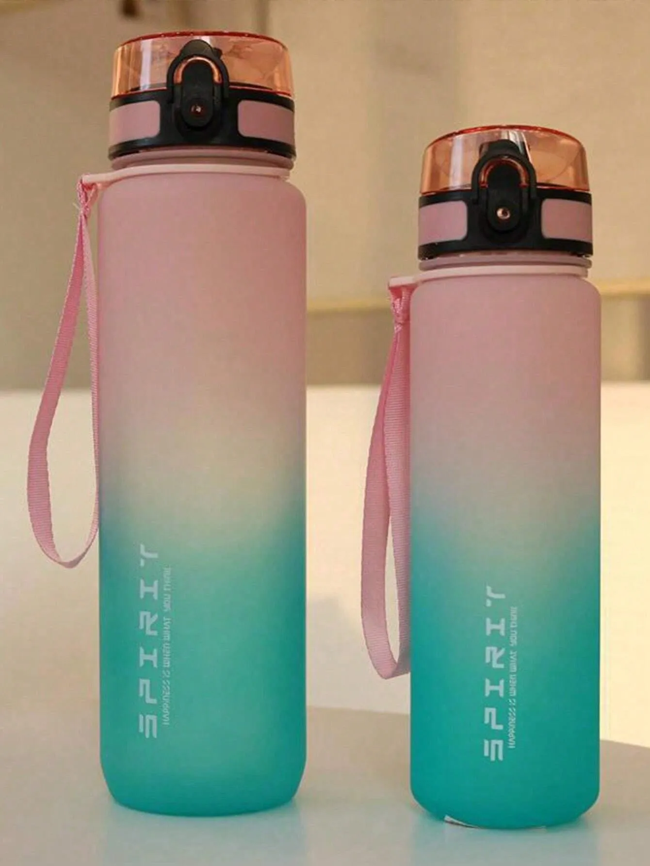 Gradient Plastic Sports Water Bottle, Portable With Straw For Outdoor Activities