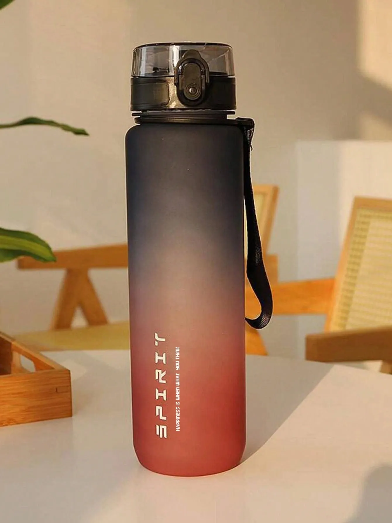 Gradient Plastic Sports Water Bottle, Portable With Straw For Outdoor Activities