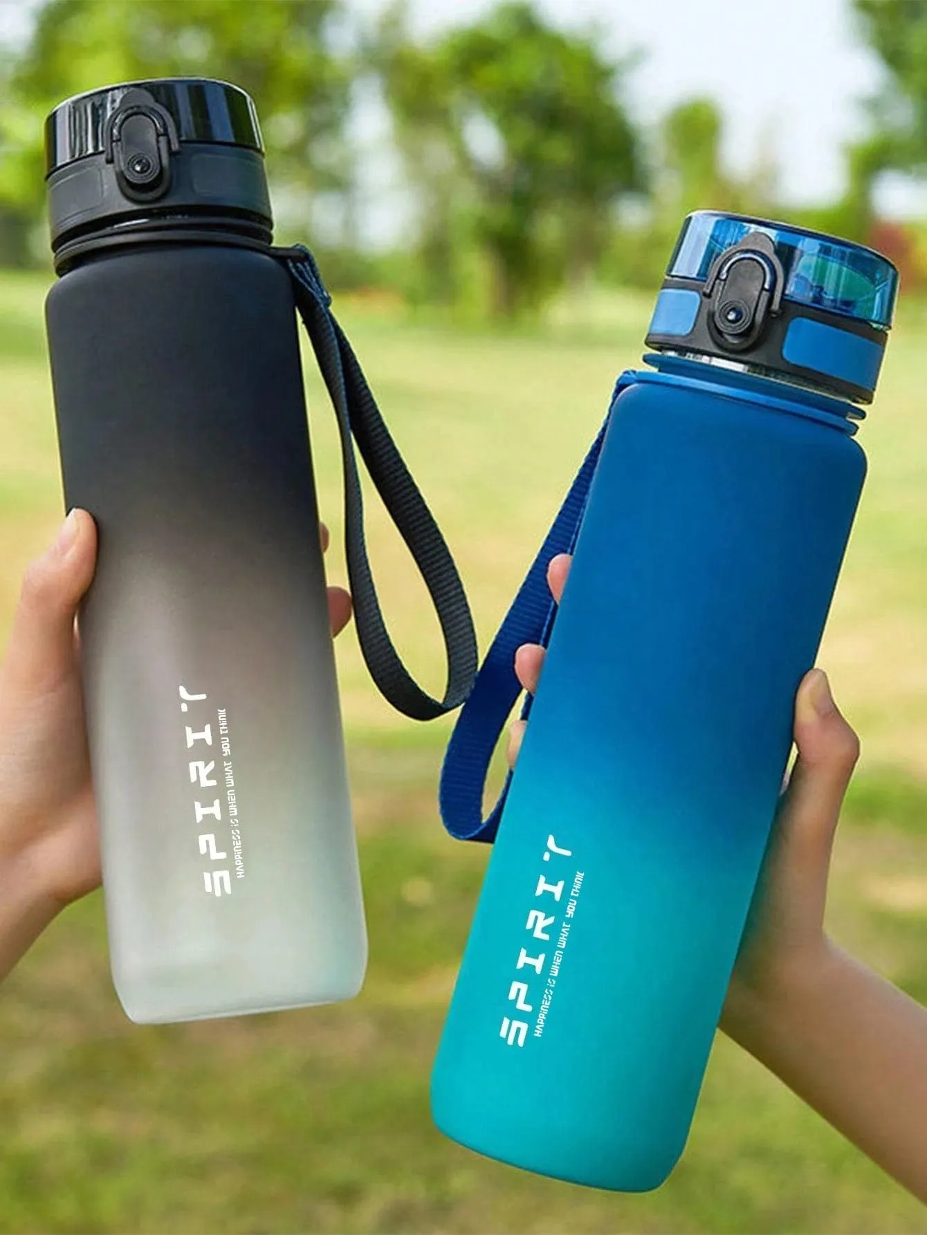 Gradient Plastic Sports Water Bottle, Portable With Straw For Outdoor Activities