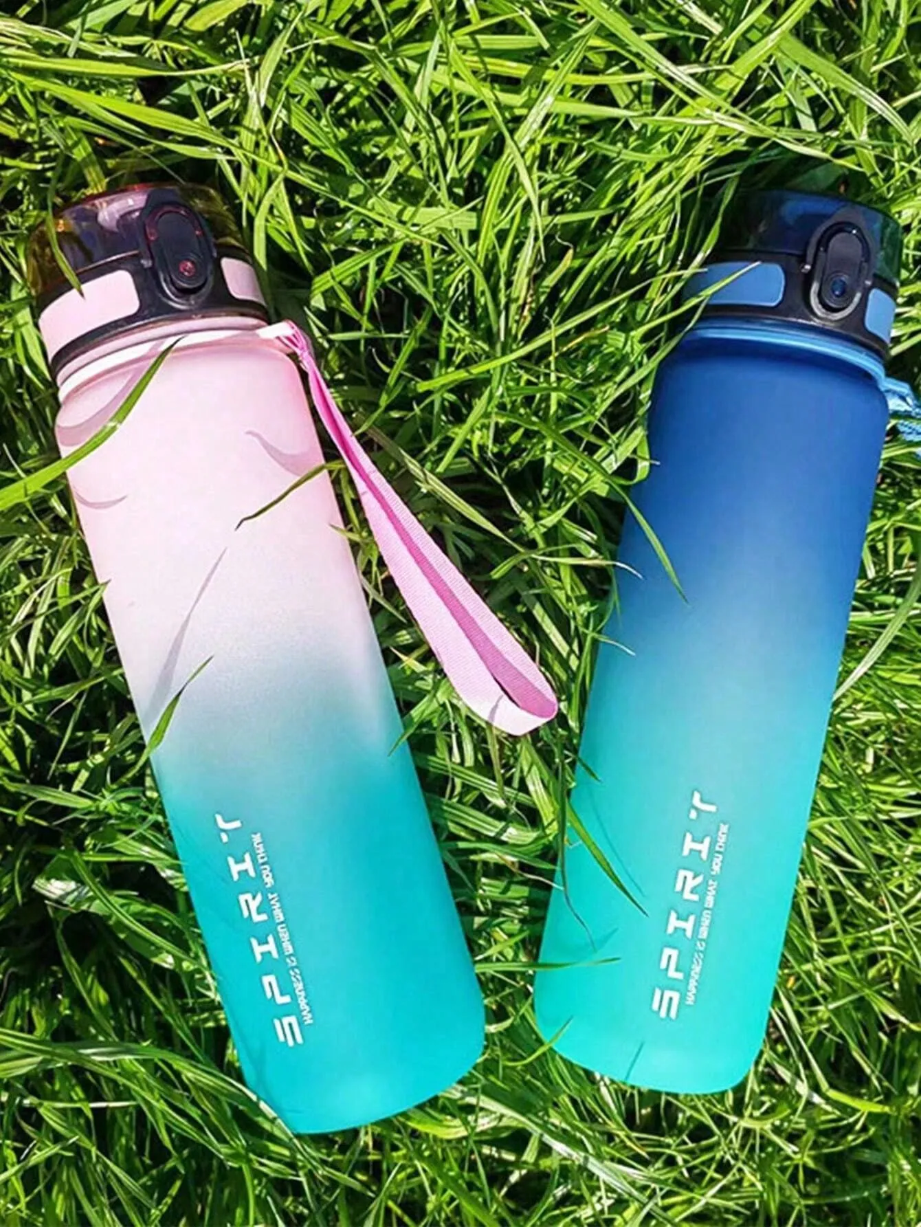 Gradient Plastic Sports Water Bottle, Portable With Straw For Outdoor Activities