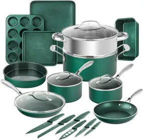 Green 20 Pc Pots and Pans Set Nonstick, Kitchen Cookware Set & Bakeware Set with Mineral & Diamond Coating