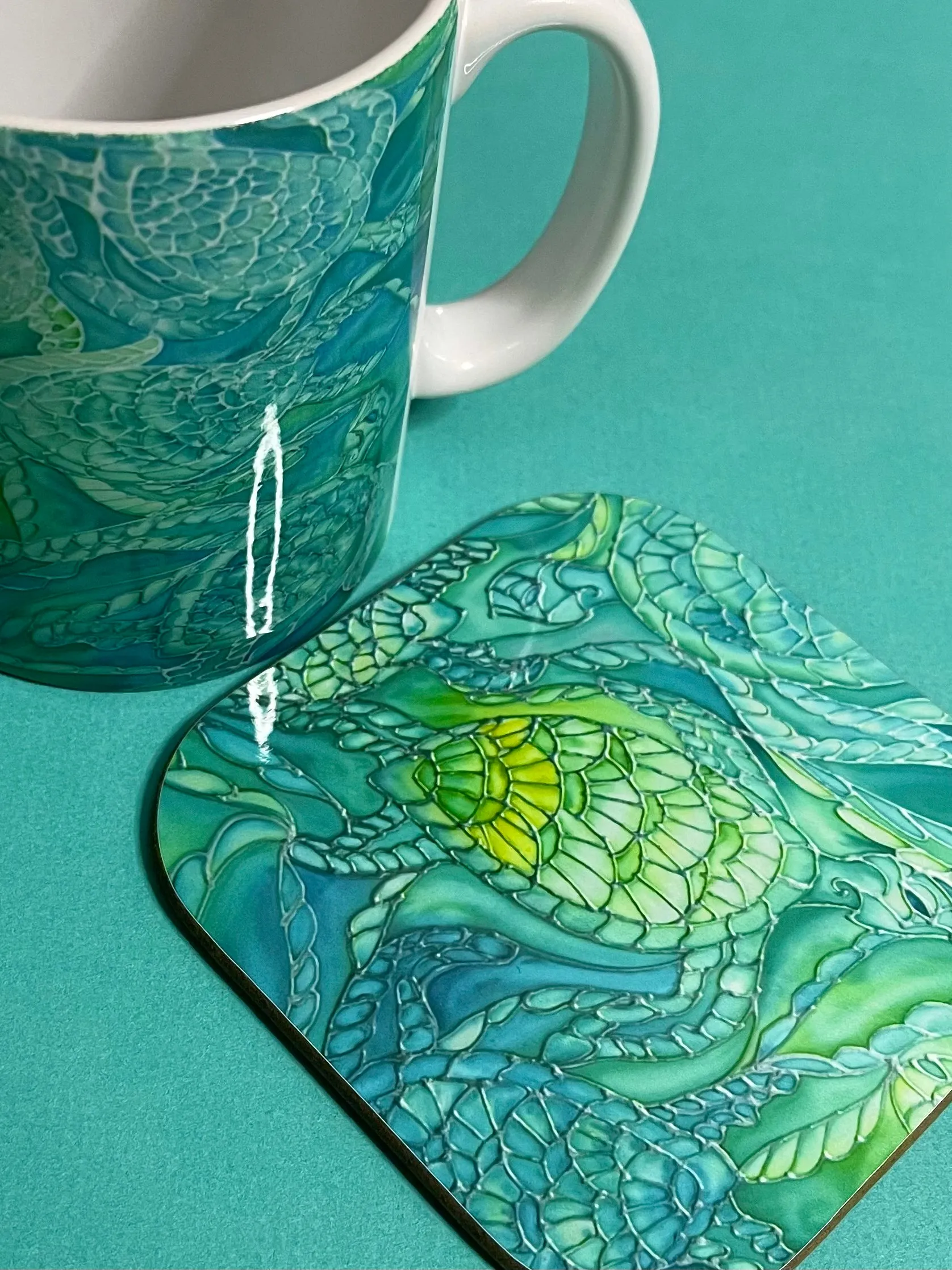 Green Turtles Mug and Coaster - Extra Large & Regular Mug Sizes Turtles Lovers Mug Gift Box Set -