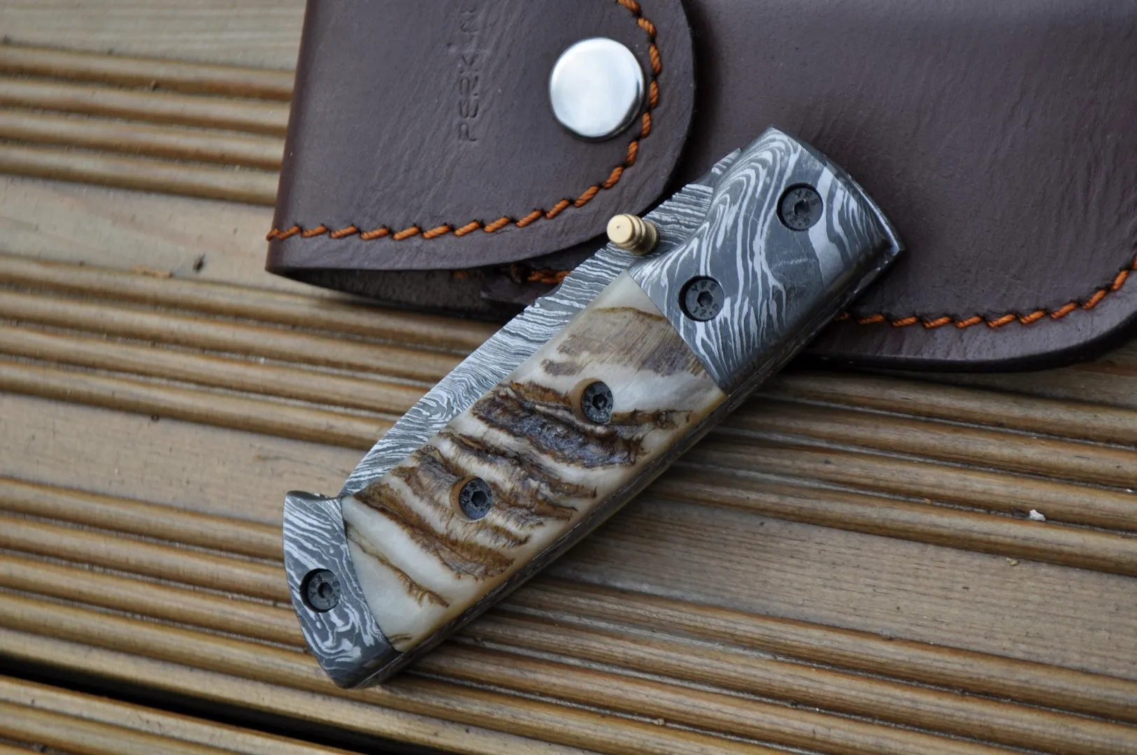 Handmade Damascus Pocket Knife - Folding Knife with Lock