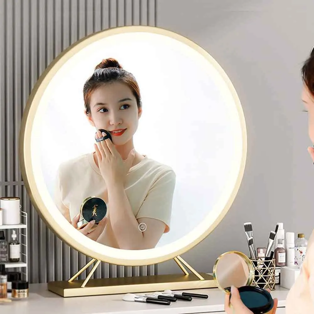 HD LED Touch Screen Vanity Makeup Mirror, 40cm, Gold