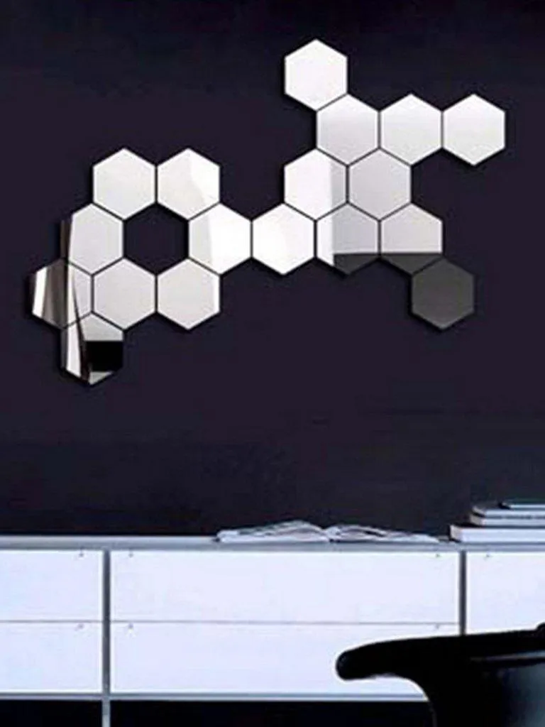 Hexagon Mirror Wall Sticker Set 12pcs