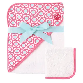 Hudson Baby Cotton Hooded Towel and Washcloth, Lattice