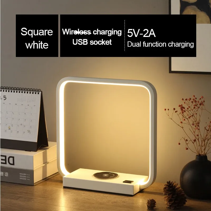 IIS 15W LED Desk Lamp with phone Wireless Charger DC5V USB Charging Port Dimmable Eye-Caring