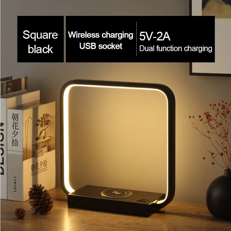 IIS 15W LED Desk Lamp with phone Wireless Charger DC5V USB Charging Port Dimmable Eye-Caring