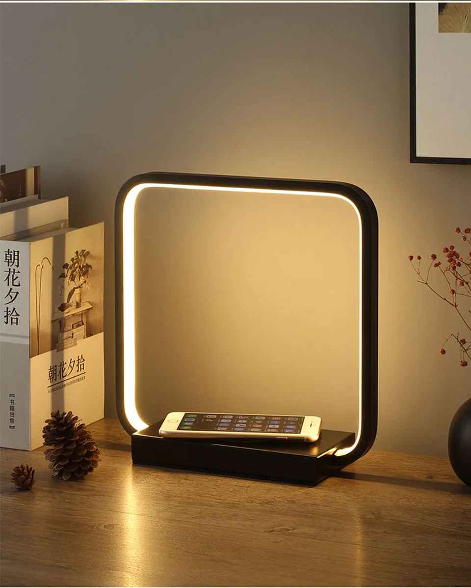 IIS 15W LED Desk Lamp with phone Wireless Charger DC5V USB Charging Port Dimmable Eye-Caring