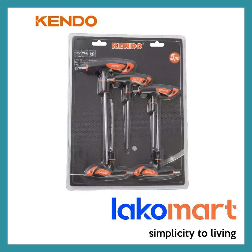 KENDO 5 Pcs T-Handle CRV Torx Screwdriver Set T10 - T30 [20780]