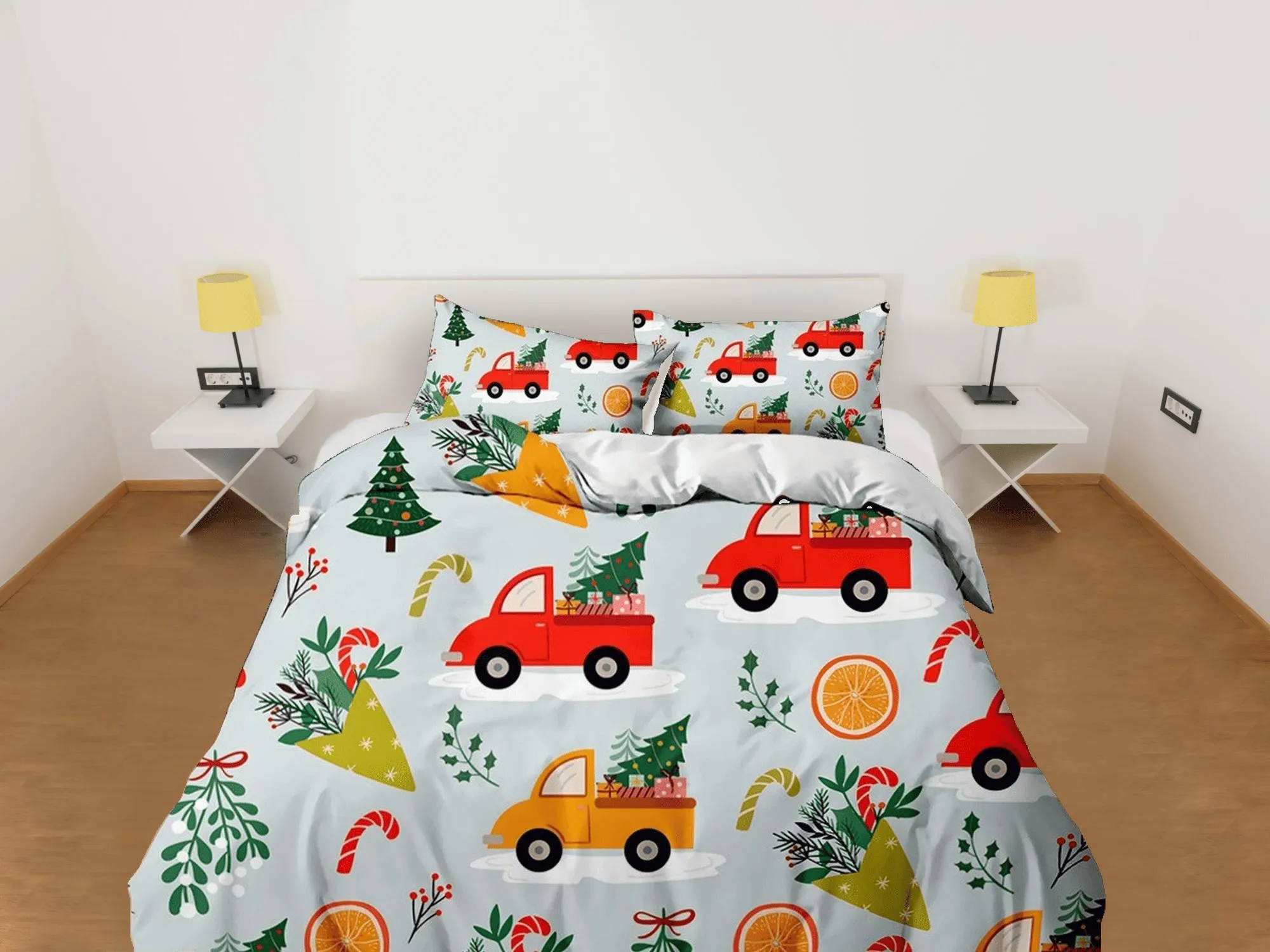 Kids Trucks Christmas bedding & pillowcase holiday gift duvet cover king queen full twin toddler bedding baby Christmas farmhouse decor