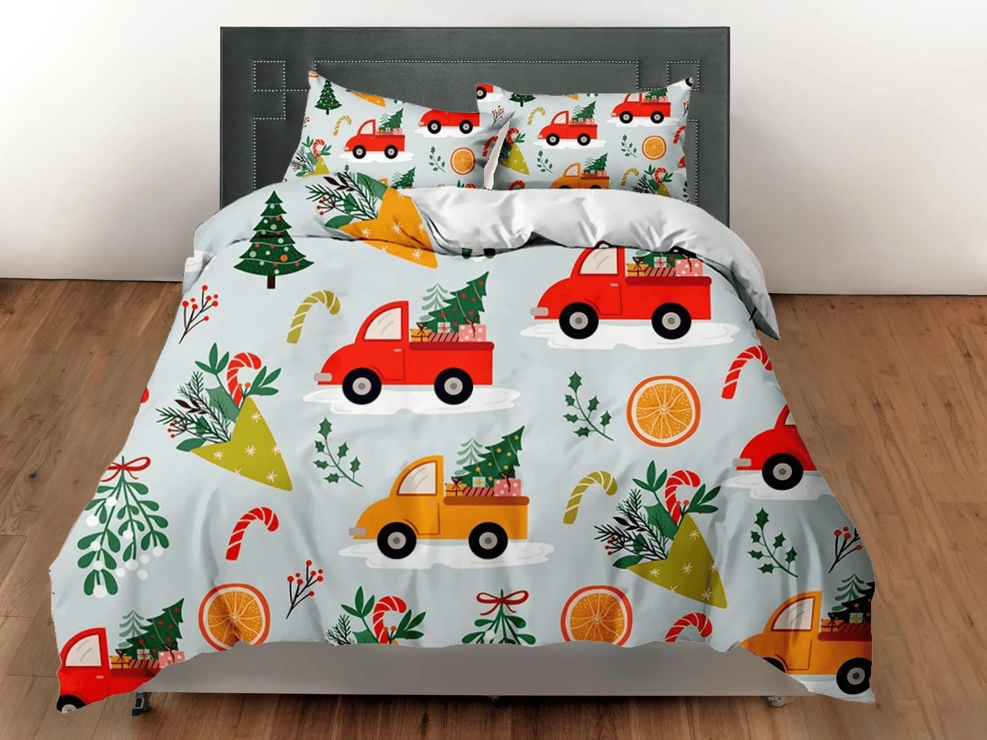 Kids Trucks Christmas bedding & pillowcase holiday gift duvet cover king queen full twin toddler bedding baby Christmas farmhouse decor