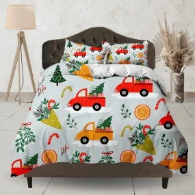 Kids Trucks Christmas bedding & pillowcase holiday gift duvet cover king queen full twin toddler bedding baby Christmas farmhouse decor