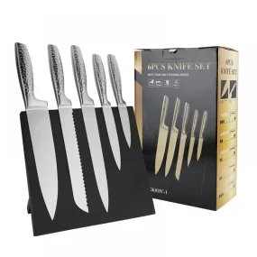 Kitchen Knife Set with Magnetic Knife Holder, 6 Pieces Titanium Plated Stainless Steel Sharp Kitchen Chef's Knife Including Chef's Knife, Bread Knife