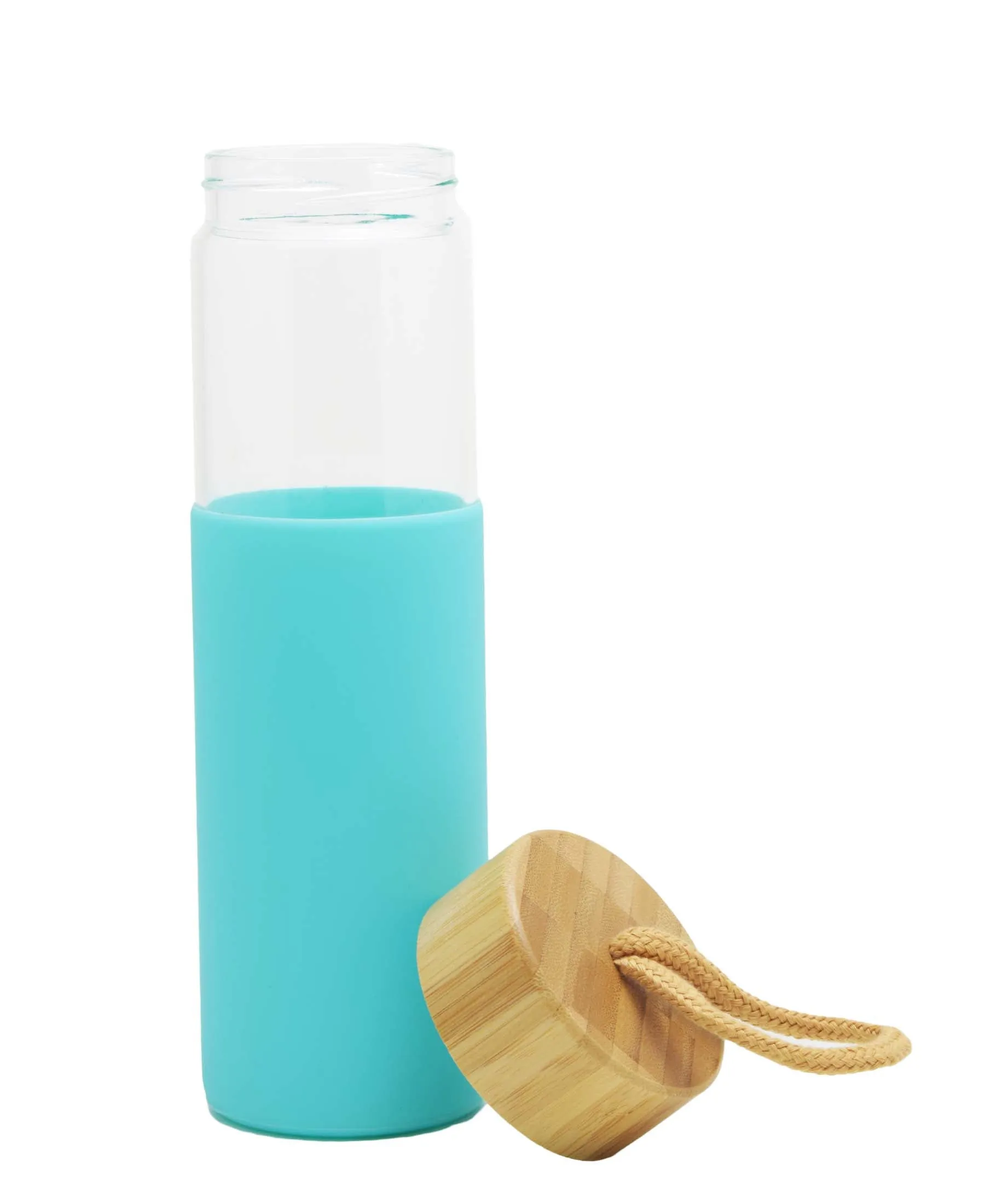 Kitchen Life Bamboo Lid Glass Bottle 450ML- Blue