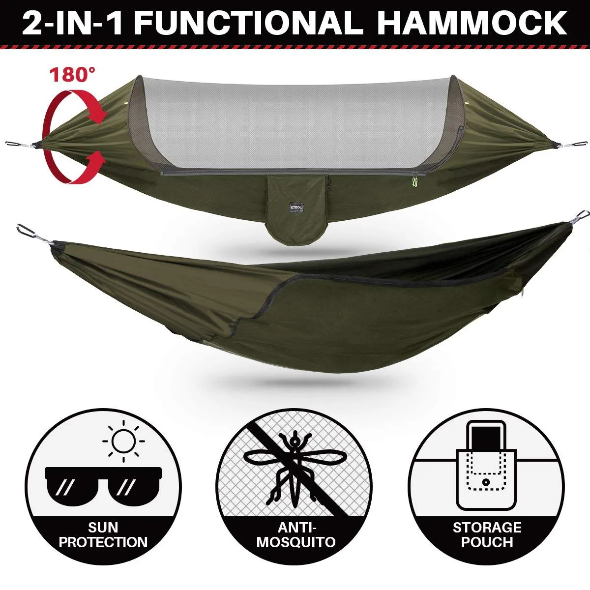 Large Camping Hammock with Mosquito Net - ETROL