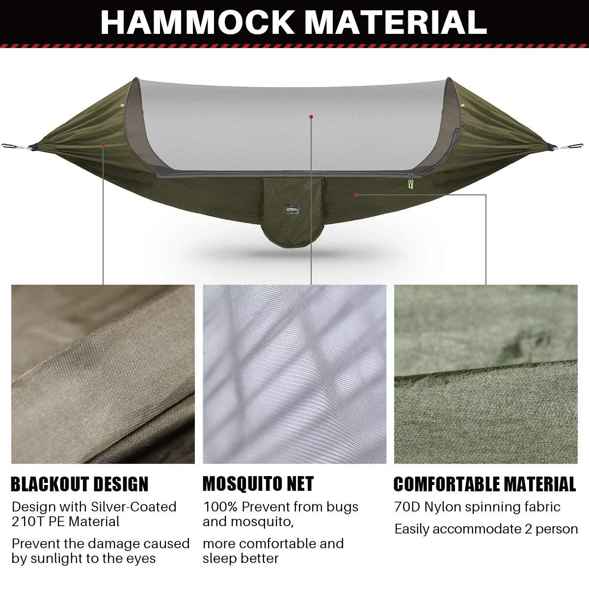 Large Camping Hammock with Mosquito Net - ETROL