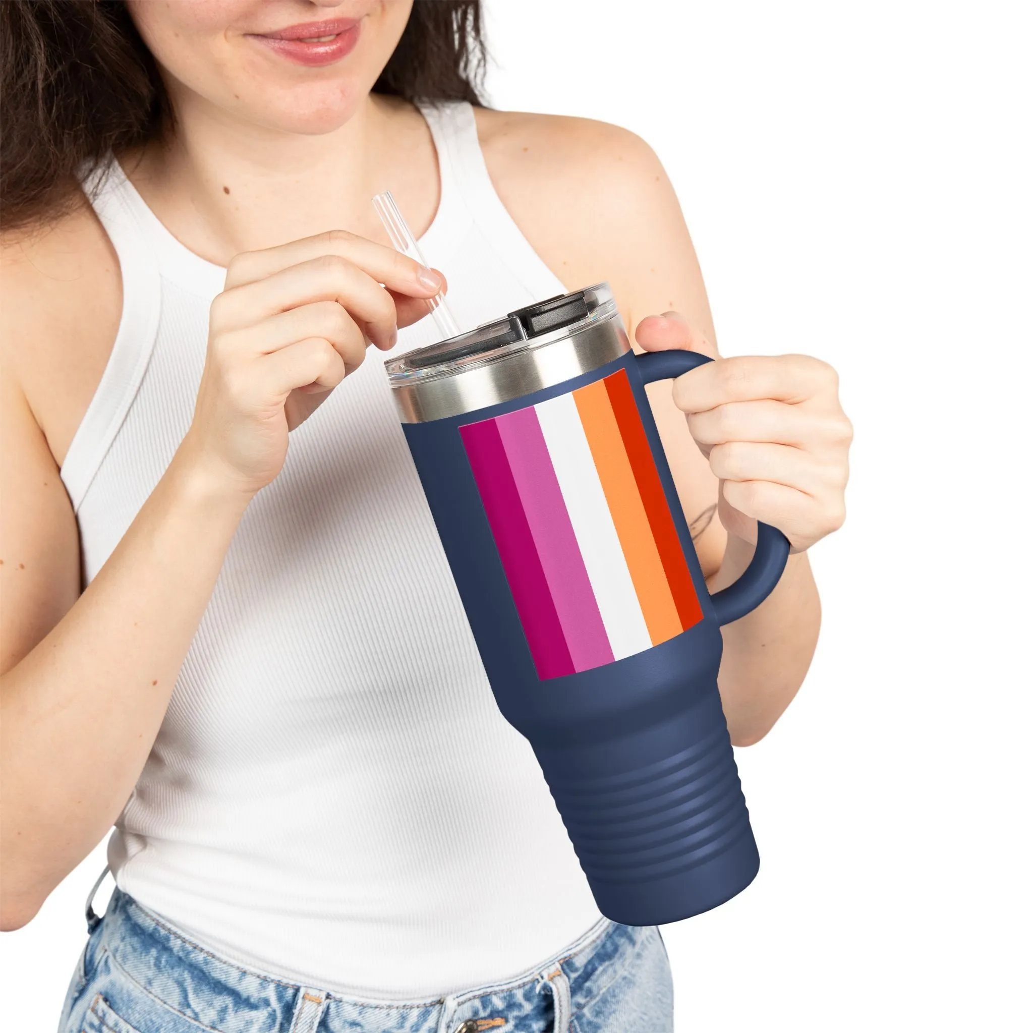 Lesbian Pride Colorful Insulated Travel Mug - 40oz with Handle