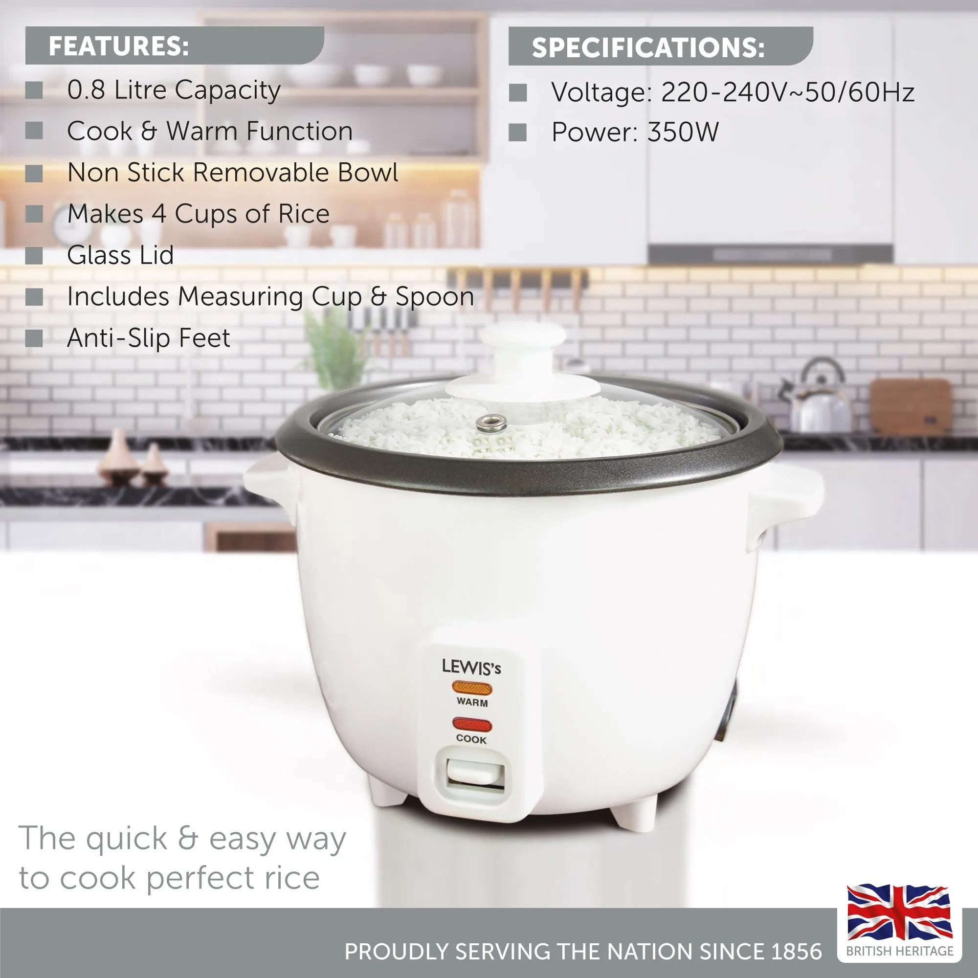 Lewis's 0.8L Rice Cooker - Cook & Warm Function