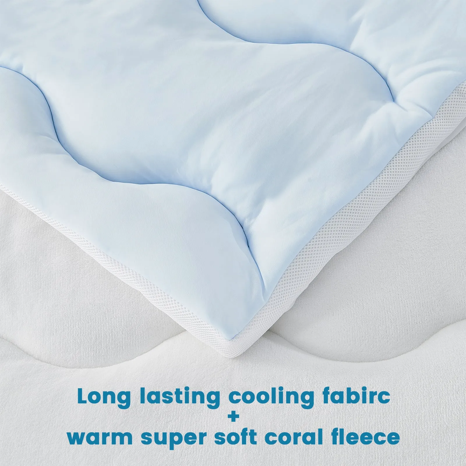 LINENOVA Reversible Cooling & Warm Mattress Topper 45cm Deep Pocket Mattress Pad